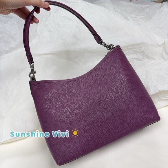 NWT Coach Laurel Shoulder Bag With Flower Charm In Leather CCE35 Plum/Jasmine - Picture 5 of 9